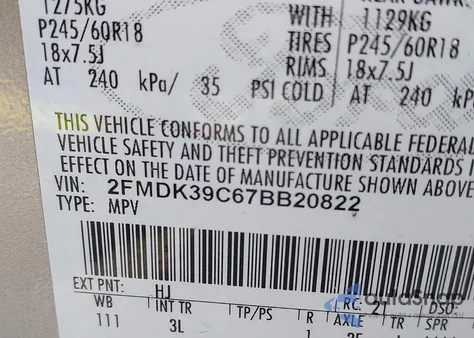 2007 Ford Edge Sel Plus from USA, damaged, VIN 2FMDK39C67BB20822